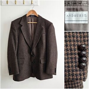 Vintage Andhurst 100% Wool Houndstooth Blazer Brown Black 40R Made in Slovakia